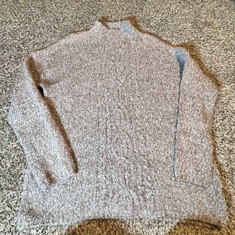 J. Jill Womens Medium Tan Boucle Cable Knit Mock Neck Sweater Marled Pullover‎